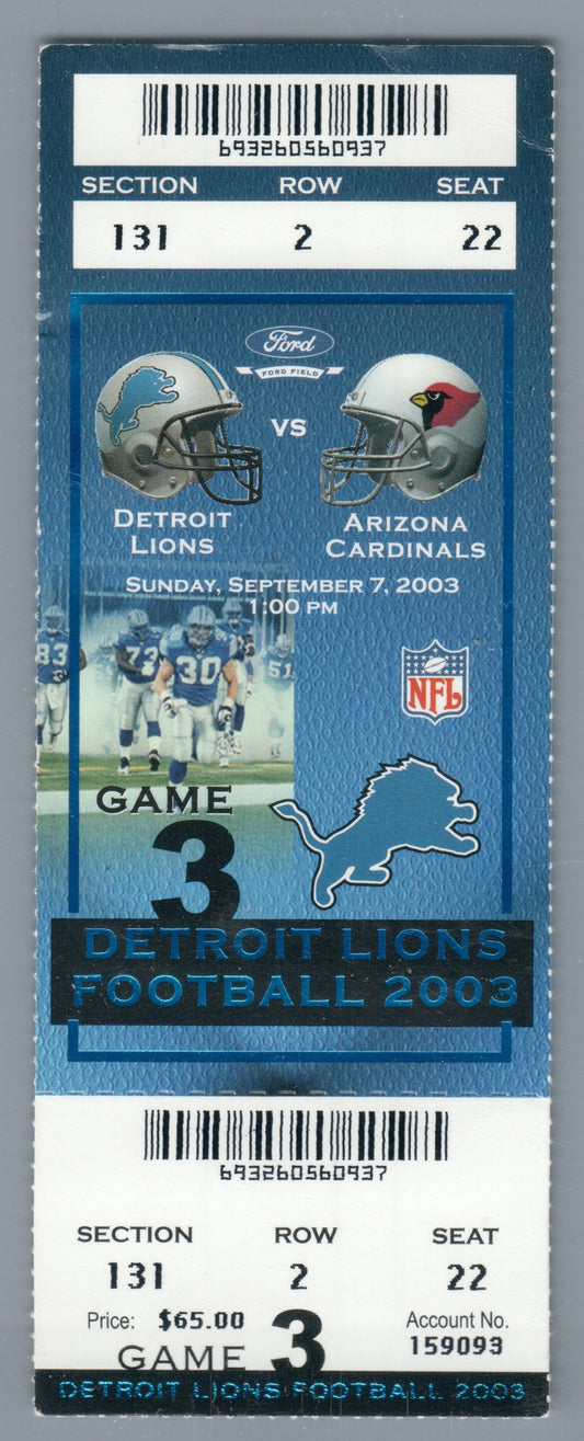 Anquan Boldin NFL DEBUT 217 yds 2TD 9-7-2003 FULL Ticket Arizona Cardinals @ Detroit Lions Charles Rogers NFL Debut and 1st 2TD